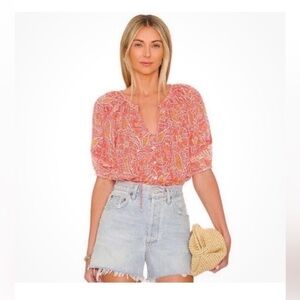 Layla Blouse in Blossom Block Print
CLEOBELLA $148 NWOT 
REVOLVE CASUAL boho